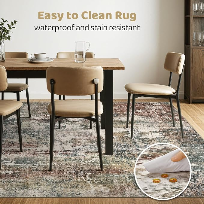 7x9 Area Rug Washable Rugs: Living Room Large Abstract Modern Soft Stain Resistant Indoor Floor Non-Slip Accent Carpet for Bedroom Nursery Playroom Office Dining Room Dorm Home House- Green Red