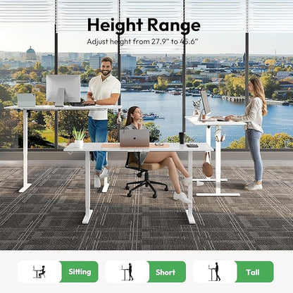 Large Electric Standing Desk,63x28 Inches Adjustable Height Stand up Desk, Sit Stand Home Office Desk, 3 Preset Heights,Equipped with Hooks,Ergonomic Computer Desk Workstation，White