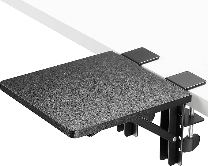 ETHU Desk Extender Tray, 9.4"x9.1" Ergonomics Computer Arm Wrist Rest for Desk, Foldable Keyboard Drawer Tray Clamp On Mount Easy to Install, Armrest Support for Home and Office (Black)