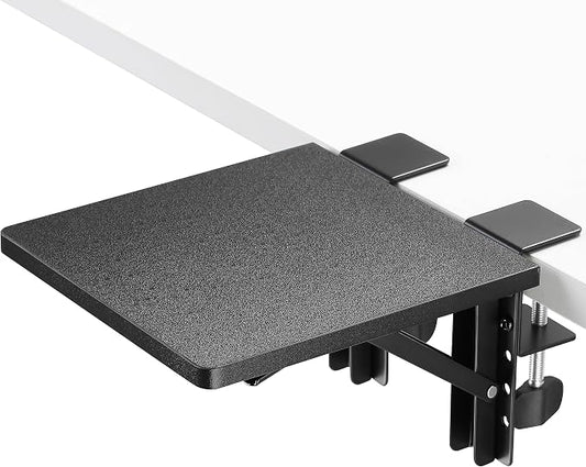 ETHU Desk Extender Tray, 9.4"x9.1" Ergonomics Computer Arm Wrist Rest for Desk, Foldable Keyboard Drawer Tray Clamp On Mount Easy to Install, Armrest Support for Home and Office (Black)