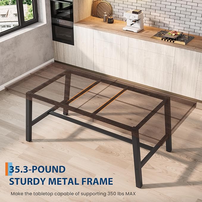 GarveeHome Industrial Dining Table for 6-8 People, 78.7" Long Kitchen Table with Sturdy Metal Frame, Rectangular Counter for Dinner, Kitchen, Dining Room (Rustic Birch, 79" Non-extendable)
