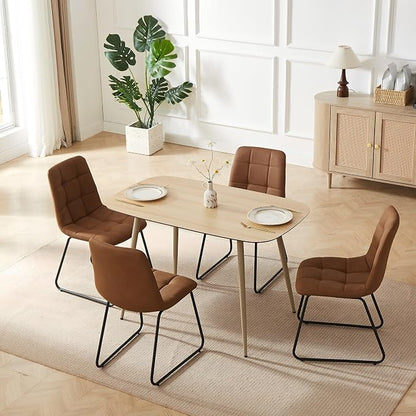 HIPIHOM Modern 47.2" Dining Table Set for 4 with Leather U-Shaped Chairs, Wood Table with Cat Scratch-Resistant Surface, Ideal for Kitchen & Dining Room