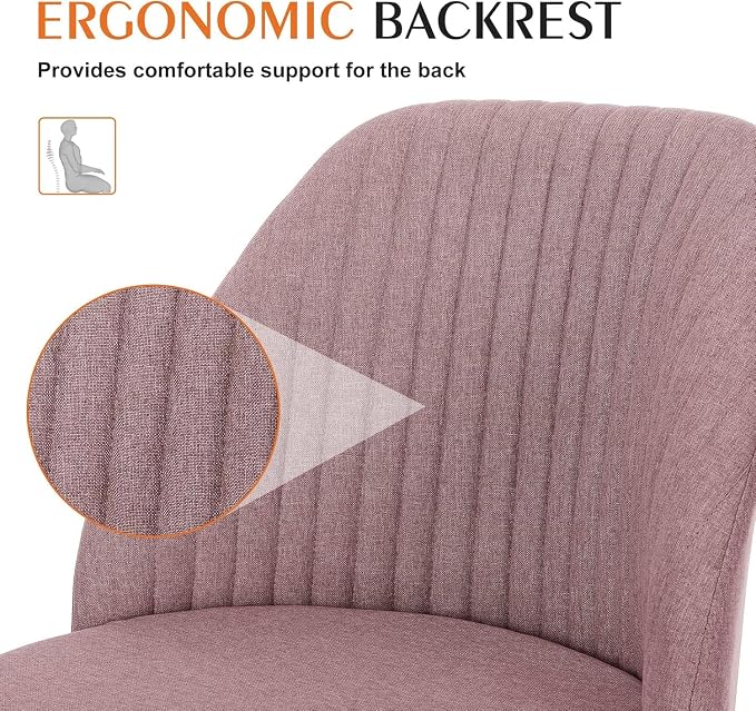 Simple Deluxe Armless Office Desk Chair, Modern Cute Swivel Vanity Chair Comfy Home Office Chairs with Wheels Height Adjustable Rolling Computer Task Stools for Living Room, Make-up, Bedroom, Pink