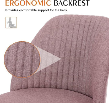 Simple Deluxe Armless Office Desk Chair, Modern Cute Swivel Vanity Chair Comfy Home Office Chairs with Wheels Height Adjustable Rolling Computer Task Stools for Living Room, Make-up, Bedroom, Pink