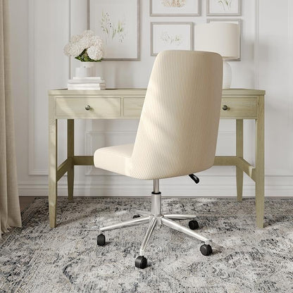Martha Stewart Maeve Swivel Task Chair with Height Adjustable Seat for Home Office in Beige Stripe Fabric with Polished Nickel Frame
