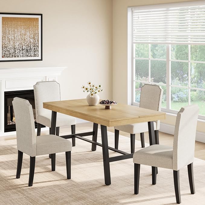 GarveeHome Industrial Dining Table for 2-4, 55" Heavy Duty Rectangular Kitchen Table with 2"×2" Metal Legs, Small Space Dining Table for Kitchen, Dining Room (Natural, 55" Non-extendable)