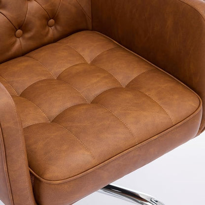 COLAMY Verso Home Desk Chair with Armrest, Leather Swivel Office Chair Adjustment Height with Wheels,Comfortable Padded Seat, Brown