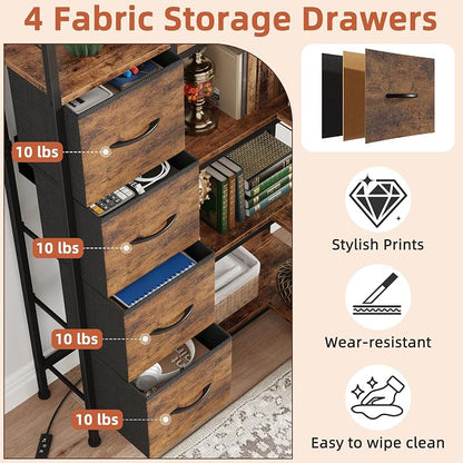AFLUI 6-Tier Corner Bookshelf with LED and 4 Fabric Drawers | Corner shelf with left/right short side; LED light for home office, bedroom, living room