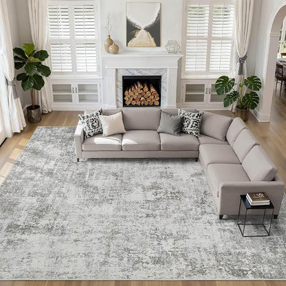10x14 Area Rugs Living Room: Washable Large Abstract Neutral Modern Soft Rug Stain Resistant Indoor Floor Non-Slip Accent Carpet for Bedroom Nursery Playroom Office Dining Room Home Decor- Greige