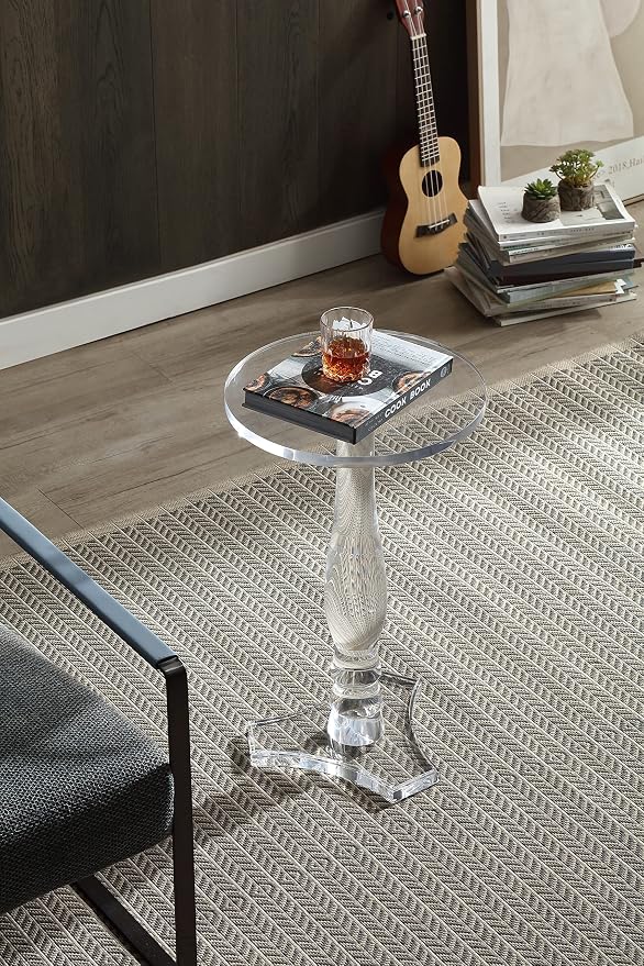 Artmaze Clear Acrylic Small End Table,Side Table for Office,Nightstand for Living Room and Bedroom, 15x15 inch，25.2 inch High