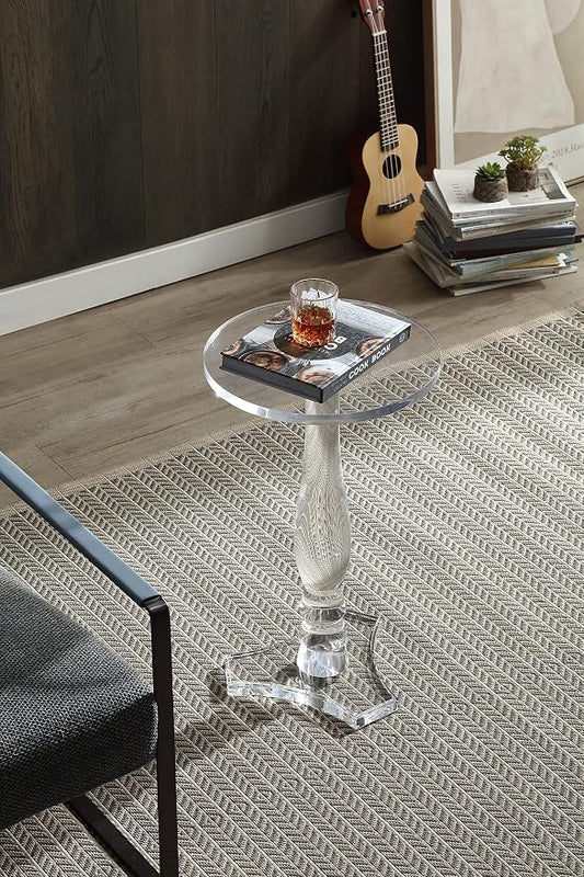 Artmaze Clear Acrylic Small End Table,Side Table for Office,Nightstand for Living Room and Bedroom, 15x15 inch，25.2 inch High