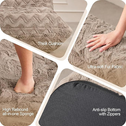 Hobestluk Large Bean Bag Chair Faux Fur BeanBag Couch for Living Room | Brown Chevron, Loveseat,Ergonomic Design,Memory Foam,Anti-slip Bottom,No Assembly Required,Decorative Style for Living Room