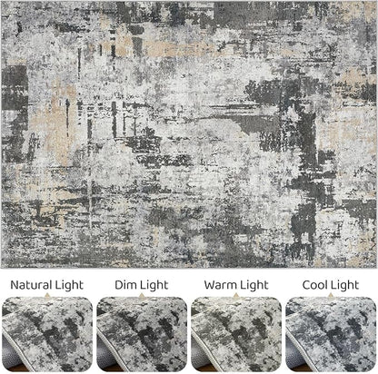 6x8 Area Rug Living Room: Washable Large Abstract Modern Soft Rug Stain Resistant Indoor Floor Non-Slip Accent Carpet for Bedroom Nursery Playroom Dining Room Office Dorm Home House- Black Gold