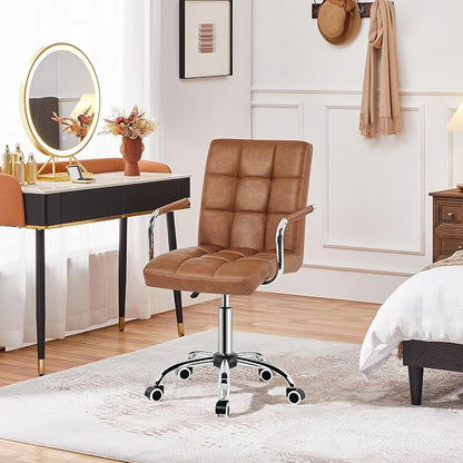Topeakmart Modern Faux Leather Swivel Office Chair Height Adjustable Comfortable Computer Chair w/Wheels, Retro Brown