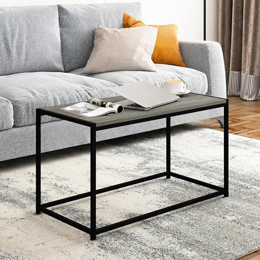 Furinno Camnus Coffee Table, Metal Frame Grey Coffee Table, Rectangular Wide Side Table, Easy Assembly, for Living Room, Bedroom, Home Office, Grey Oak