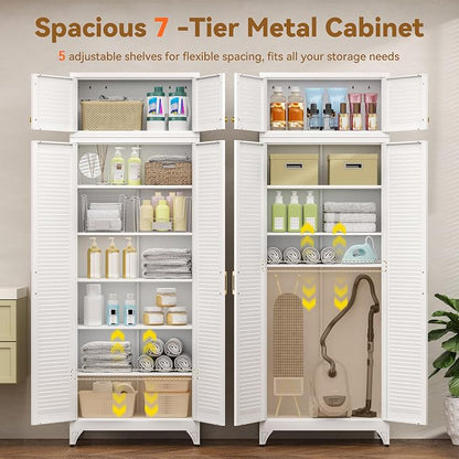 Polup Kitchen Pantry Cabinet, 90" Tall Metal Storage Cabinet, Food Pantry cabinets with Doors and Shelves, Steel Cabinets for Living Room, Dining, White,16" D x 32" W x 90" H, Assembly Required