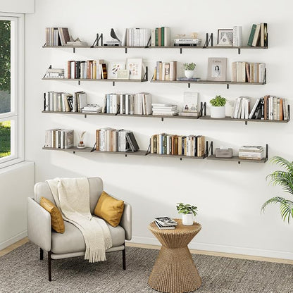 Heimlove Floating Book Shelves for Wall,47.2 Inches Long Wall Mounted Bookshelves,Heavy Duty Bracket Shelves for Living Room Kitchen,Laundry Room Storage & Decor,Set of 3,Silver Grey