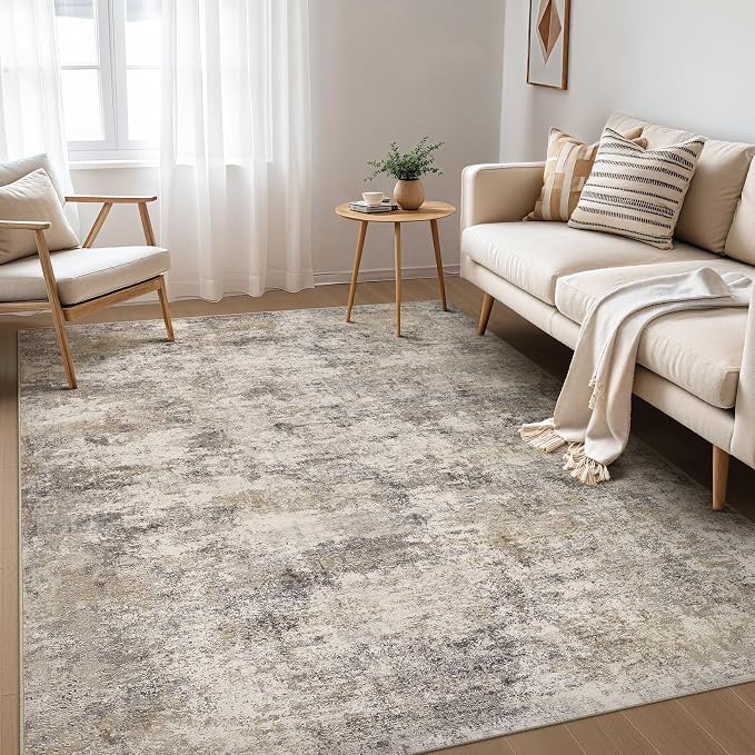 Nakagishi 6x9 Area Rugs Living Room: Washable Abstract Large Neutral Soft Rug Stain Resistant Modern Indoor Floor Non-Slip Carpet for Bedroom Nursery Kids Playroom Office Dining Room Dorm- Brown Grey