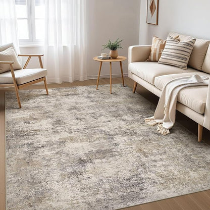 Nakagishi 6x9 Area Rugs Living Room: Washable Abstract Large Neutral Soft Rug Stain Resistant Modern Indoor Floor Non-Slip Carpet for Bedroom Nursery Kids Playroom Office Dining Room Dorm- Brown Grey