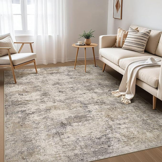 Nakagishi 6x9 Area Rugs Living Room: Washable Abstract Large Neutral Soft Rug Stain Resistant Modern Indoor Floor Non-Slip Carpet for Bedroom Nursery Kids Playroom Office Dining Room Dorm- Brown Grey