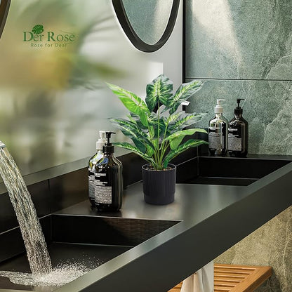Der Rose 2 Pack Fake Plants Artificial Tropical Plants Indoor in Black Pot for Home Office Desk Accessories Bathroom Sage Green Decor