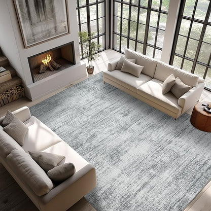 BILEEHOME 8x10 Area Rugs for Living Room Minimalist Gray Abstract Modern Rug for Hardwood Floor Protector Non Slip Washable Light Grey Carpet for Bedroom Offic 8 x 10