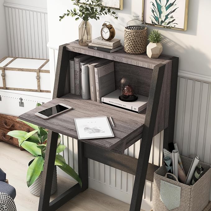 Furniture of America Thelos Drop-Down Surface Cabinet Storage, Computer Desk, Modern Simple Style Desk for Home Office, Study Student Writing Desk