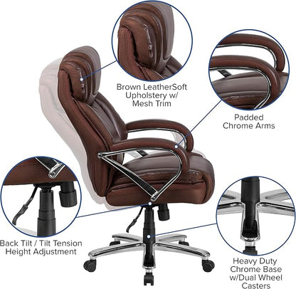 Flash Furniture Hercules Series High-Back Swivel LeatherSoft Office Chair, Ergonomic Executive Chair with Headrest and Adjustable Height, Brown