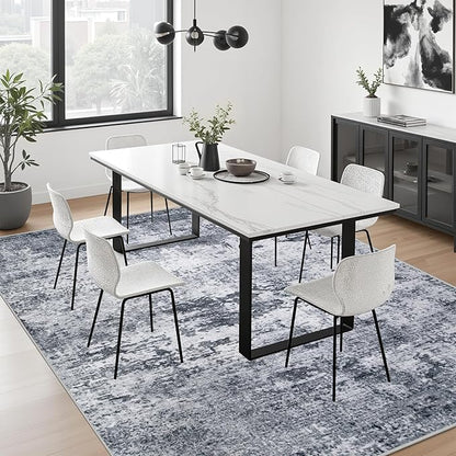 8x8 Area Rug Living Room Rug: Washable Modern Abstract Soft Thin Rug Indoor Floor No Slip Stain Resistant Carpet for Bedroom Dining Room Farmhouse Nursery Home Office - Grey