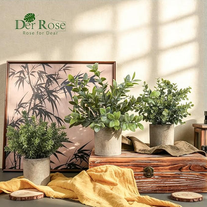 Der Rose 3 Pack Mini Potted Fake Plants Artificial Plastic Eucalyptus Plants Topiaries for Home Office Desk Farmhouse Shelf Room Bathroom Decor(Sage Green)