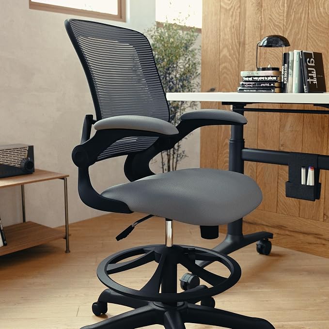 Flash Furniture Kale Mid-Back Swivel Office Chair with Height Adjustable Foot Ring and Lumbar Support, Mesh Executive Chair with Armrests, Dark Gray