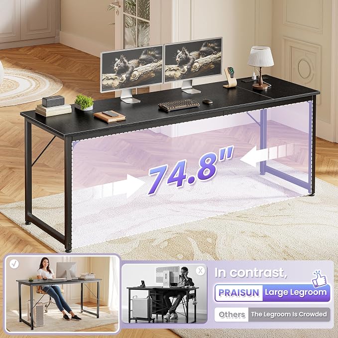 PRAISUN 80 X 24 Inch Office Computer Desk with Power Outlets and USB-C Port, Larger and Longer Gaming Desk, for Home Office, Study, Writing Work from Home Table, Metal Frame, Black