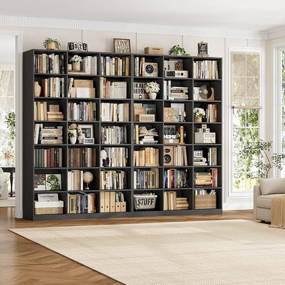 HOSTACK 86" H Triple Wide Bookshelf and Bookcase, 7 Tier Tall Bookshelf with Storage, Large Bookcase with 21 Open Display Storage Shelves, Wood Book Shelf Media CD DVD Storage for Living Room, Black