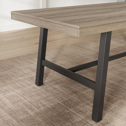 GarveeHome Industrial Dining Table for 6-8 People, 78.7" Long Kitchen Table with Sturdy Metal Frame, Rectangular Counter for Dinner, Kitchen, Dining Room (Grey Walnut, 79" Non-extendable)
