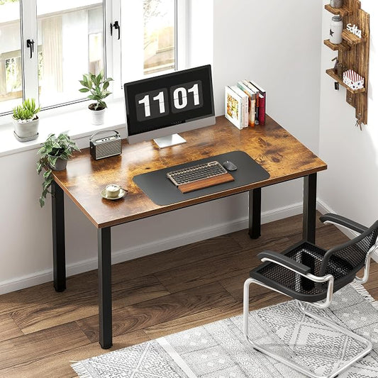Need 39.4 inch Small Computer Desk, Sturdy Writing Desk for Small Spaces, Teens Computer Desks Study Table Laptop for Home Office, Black Metal Frame, Rustic Brown Tabletop
