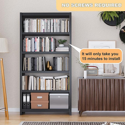 OSEILLC 69" Metal Bookshelf,5 Tier Library Bookcase,Bedroom Bookshelves and Bookcases,Tall Book Case/Shelves for Living Room,Office,Black Large Bearing Book Shelf