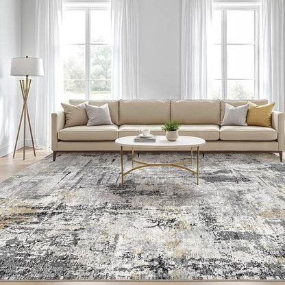 10x14 Area Rugs Living Room: Washable Large Abstract Soft Stain Resistant Indoor Floor Rugs Non-Slip Accent Carpet for Bedroom Nursery Playroom Office Dining Room Home House- Gray Beige