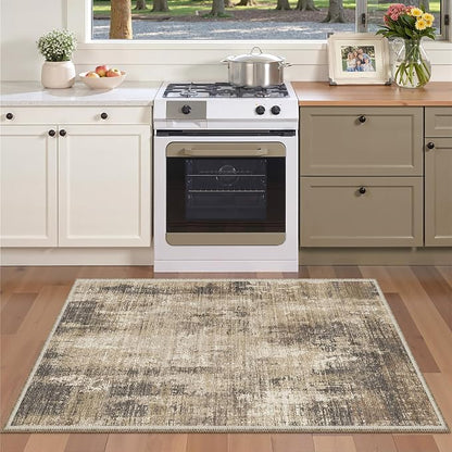 Valenrug Washable Rugs 4x6 - Stain Resistant 4x6 Area Rugs for Living Room, Non Slip Backing Abstract Rugs for Bedroom, Folable Machine Washable Area Rug(4'x6', Taupe)