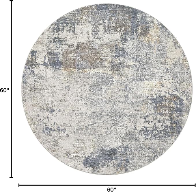 UERMEI 5ft Round Area Rug Living Room Rugs - 5x5 Washable Neutral Modern Abstract Soft Thin Rug Indoor Floor No Slip Rug Carpet for Bedroom Under Dining Table Home Office Decor - Blue Grey