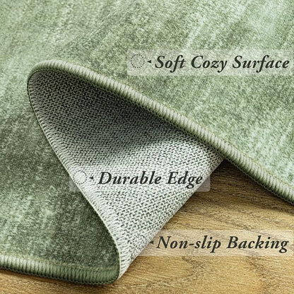 BILEEHOME Olive Green Area Rug 8x10 Washable Non Slip Abstract Modern Farmhouse 8x10 Rug for Living Room Bedroom Dark Green Extra Large Carpet for Dining Room Under Table