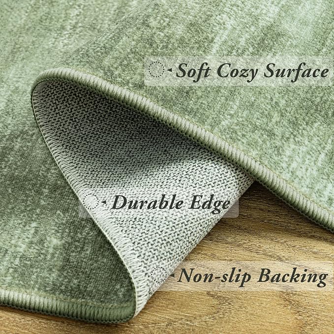 BILEEHOME 2x6 Runner Rug for Hallways Non Slip Washable Neutral Abstract Modern Olive Green Area Rug for Kitchen Laundry Room Dark Green Floor Covering Carpet 2 x 6