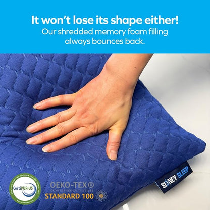 Sidney Sleep Adjustable Bed Pillow for Neck and Shoulder Support with Extra Shredded Fill - Cervical Contour Pillow for Side and Back Sleepers. Standard Size 19" x 26" CertiPUR-US Certified (Blue)