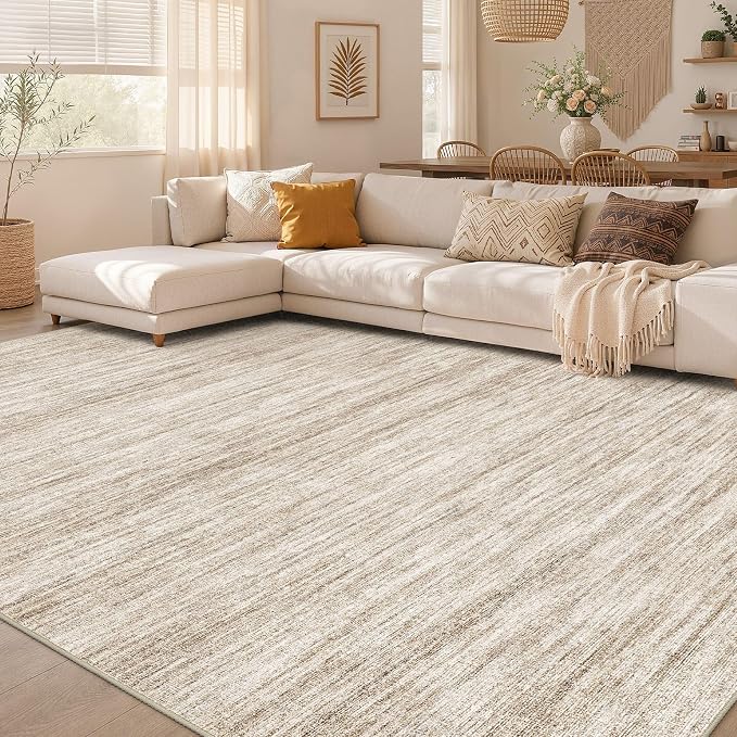 Nakagishi 6X8 Area Rugs Living Room: Washable Large Vintage Rug Neutral Non-Slip Soft Stain Resistant Indoor Carpet for Bedroom Nursery Dining Room Office Playroom - Dark Brown