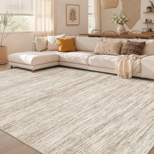 Nakagishi 6X8 Area Rugs Living Room: Washable Large Vintage Rug Neutral Non-Slip Soft Stain Resistant Indoor Carpet for Bedroom Nursery Dining Room Office Playroom - Dark Brown