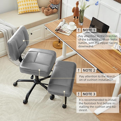 Criss Cross Legged Office Chair with Wheels,Swivel Meditation Chair for ADHD,Ergonomic Cross Legged Desk Chair with Thicken Adjustable Footstool,PU Sitting Fidgeting Kneeling Chair for Home Yoga Grey