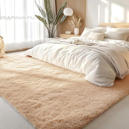 OLANLY 8x11 Machine Washable Large Area Rugs for Living Room, Bedroom, Soft Fluffy Shaggy Bedside Rug, Indoor Floor Carpet for Kids Girls and Boys, Dorms, Nursery, Home Decor Aesthetic, Beige
