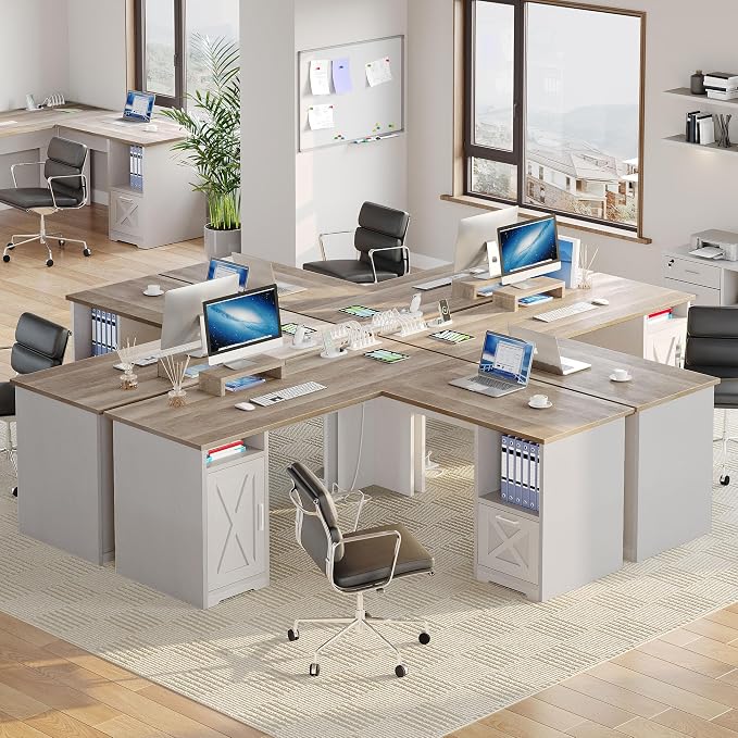 YITAHOME L Shaped Desk with Power Outlets, 60 Inch Computer Desk Corner Desk with File Drawer, Home Office Desk with Monitor Stand & Storage Shelves, L-Shaped Desk with File Cabinet, Grey Wash
