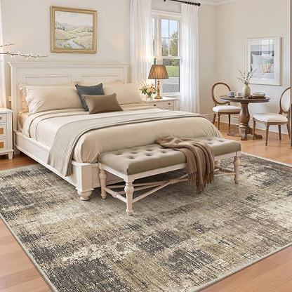 Valenrug Washable Rugs 5x7 - Stain Resistant 5x7 Area Rugs for Living Room, Non Slip Backing Abstract Rugs for Bedroom, Folable Machine Washable Area Rug(5'x7', Taupe)