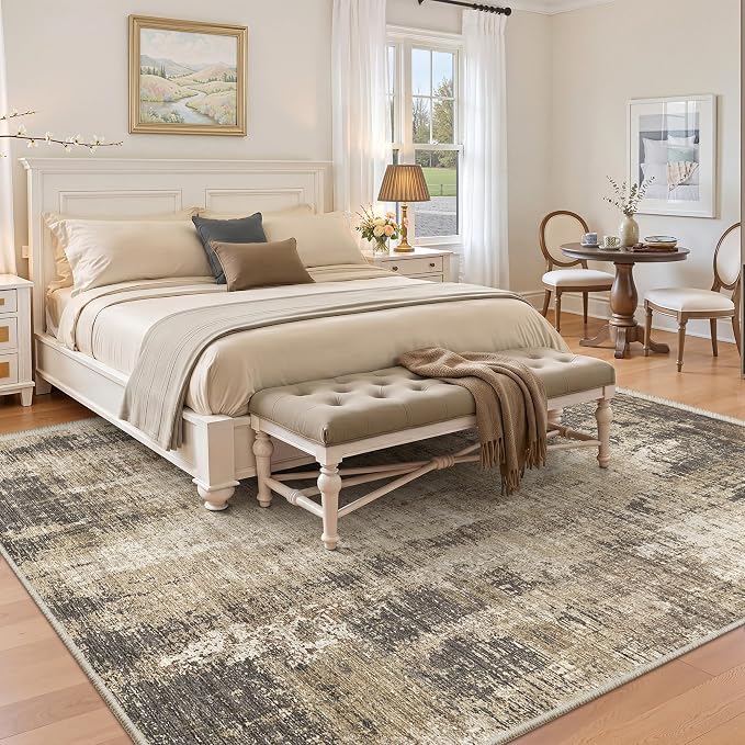 Valenrug Washable Rugs 5x8 - Stain Resistant 5x8 Area Rugs for Living Room, Non Slip Backing Abstract Rugs for Bedroom, Folable Machine Washable Area Rug(5'x8', Taupe)