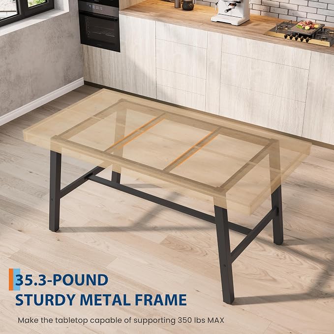 GarveeHome Industrial Dining Table for 2-4, 55" Heavy Duty Rectangular Kitchen Table with 2"×2" Metal Legs, Small Space Dining Table for Kitchen, Dining Room (Natural, 55" Non-extendable)